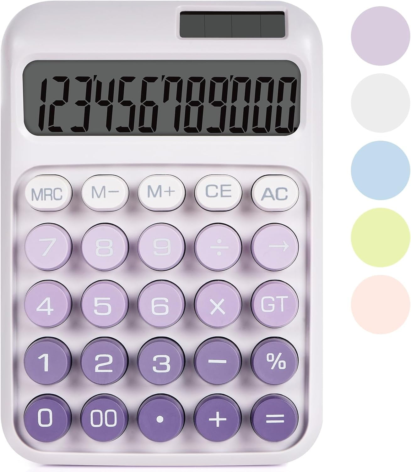 Mechanical Switch Calculator with Big Buttons, Calculators Desktop, 12 Digits, Solar Battery Power, Desk Calculator,Large LCD Display,Cute Purple for Teachers Students Basic Office