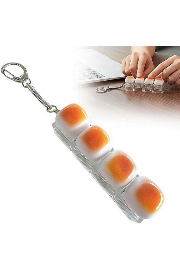 Mechanical Switch Keychain Fidget Clicker, 4-in-1 Bread Shape Keychain with Crisp Tactile Feedback, Portable Desk Click Gadget, Cute Food Keyring Accessory for Keyboard Lovers(Q)