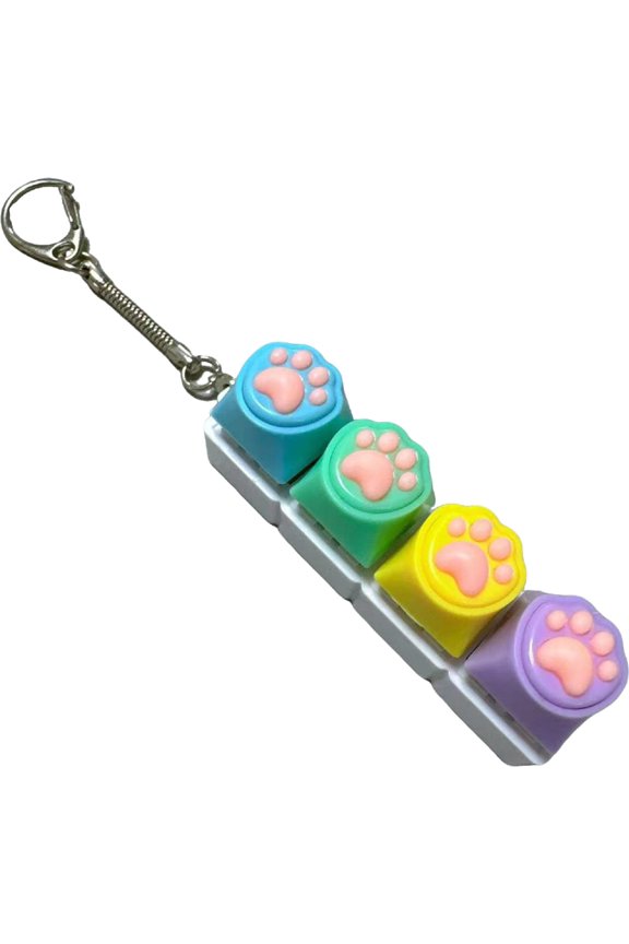 Mechanical Switch Tester Keychain with Cat Paw Print Keycaps Stress Relief Fidget Toy Key Holder for Backpack Desk Bag