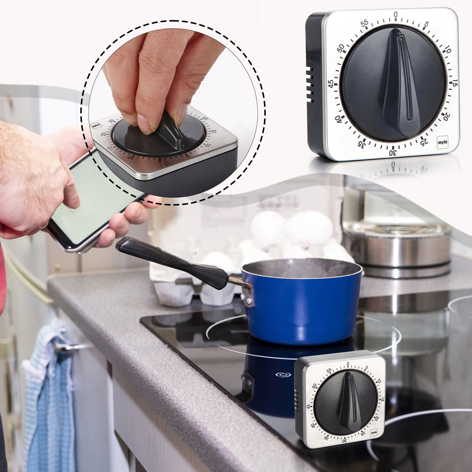 Range Timer Mechanical Timer, Magnetic Kitchen Timer with 60-Minute Range ...