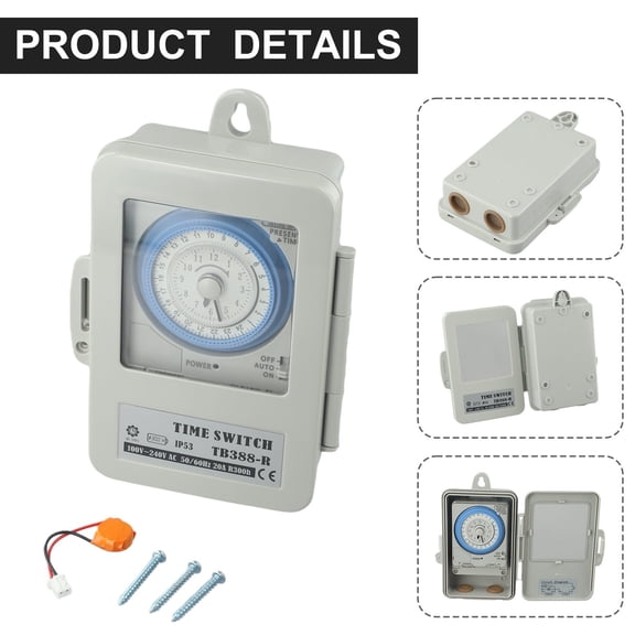 Mechanical Timer Switch 24-Hour Programmable AC100-250V 20A Waterproof Time Switch With 15-Minute Settings For Water Heaters Street Lamps And Irrigation