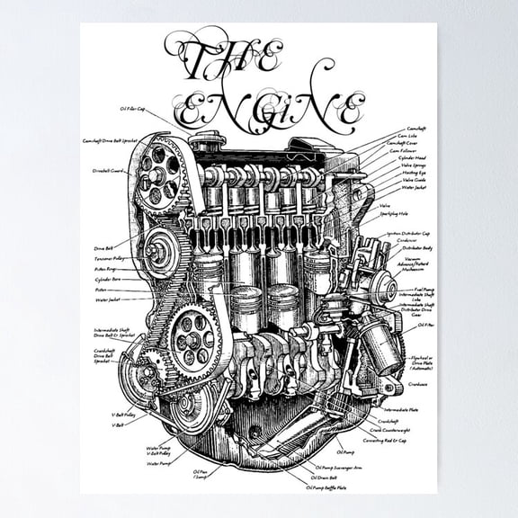 Mechanical Train Engine Blueprint Transport Graphic Wall Decor Industrial Retro Art, Unframed Canvas