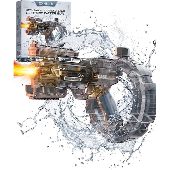 Mechanical Transforming Electric Water Gun, Automatic Water Blaster with Realistic LED Strobe Light Effects and 32FT Long Range IPX7 Fully Waterproof Space for Adults Summer Pool Beach (Black)