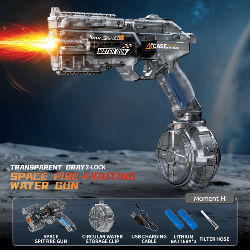 Mechanical Transforming Electric Water Gun for Kids Adults -Automatic Water Blaster with Strobe Lights, Modular Battery, Long Range & Mechanical Deformation, Outdoor Water Toy Gift Boys Girls (Black)