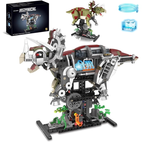 Mechanical Triceratops Building Set with Lights, Rotatable Link Components & Display Stand, STEM Building Set Home Office Decor for Adults, Mechanical Enthusiasts715PCS