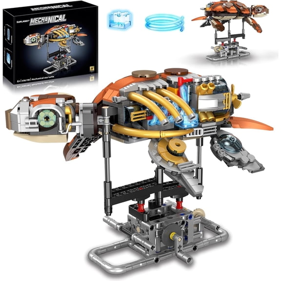 Mechanical Turtle Building Set with Lights, Rotatable Link Components & Display Stand, STEM Building Set Home Office Decor for Adults, Mechanical Enthusiasts659PCS