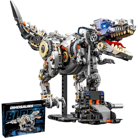 Mechanical Tyrannosaurus Building Blocks Set with LED Light | Display Stand, 1268 PCS T-Rex Dinosaur Model Kit, Home Decor & Collectible Gift for Adults, Teens.