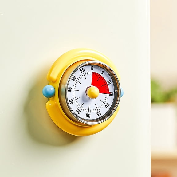 Mechanical Visual Kitchen Timer – No Battery Magnetic Countdown Clock with Loud Ring, Retro Metal Timer for Cooking, Study & Office,Yellow