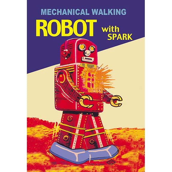 Mechanical Walking Red Robot with Spark Fine art canvas print (20" x 30")