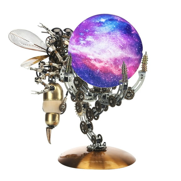 Mechanical Wasp 3D Metal Puzzle with 16-Color Star Lamp - Touch & Remote, Steampunk Insect Model Kit, Desktop Decor Light, Perfect Room Decor and Gift Choice