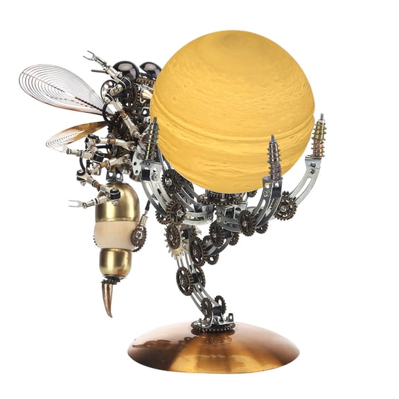 Mechanical Wasp 3D Metal Puzzle 627PCS with Jupiter Lamp Base DIY Assembly Model Kit Steampunk Insect Home Decor Lighting