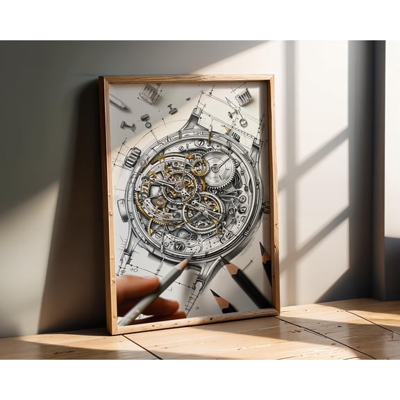 Mechanical Watch Movement Art , Steampunk Gear Print , Horology Wall Decor , Poster Print Only