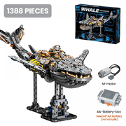 Mechanical Whale Building Blocks Set with LED Light, 1388 Pieces Movable Gears & Display Stand, STEM Ocean Animal Model Kit, Home Office Decor for Adults & Teens Ages 14+