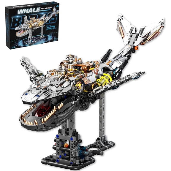 Mechanical Whale Building Set, 1388-Piece Sea Animal Model with Movable Fins & Display Stand, STEM Ocean Toy for Adults & Kids 12+