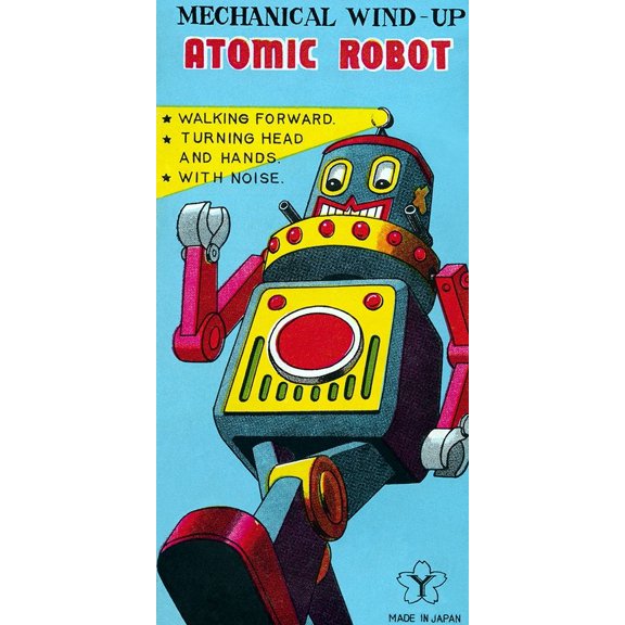 Mechanical Wind-Up Atomic Robot Poster Print by Retrobot Retrobot (12 x 24)