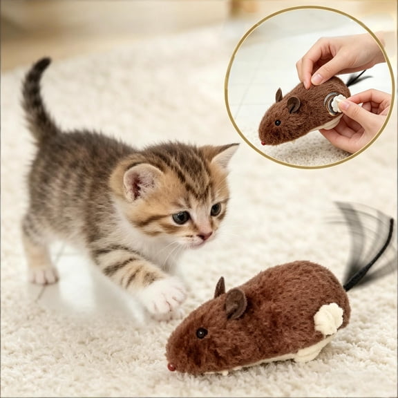 Mechanical Wind Up Plush Mouse Interactive Jumping Rat Toy for Pet Cats and Dogs Indoor Exercise and Boredom Relief, Brown 6 Inch