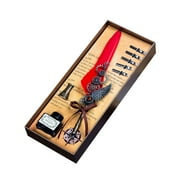 Mechanical Wing Quill Dipped Pen Gift Set, Carved Fountain Pen with Base and Ink, Calligraphy Writing Tool with 5 Nibs for Gothic Style, Copper Stainless Steel