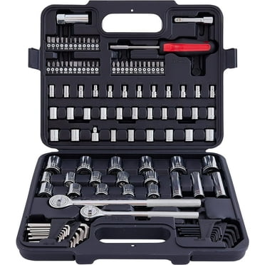 Mechanical tool set, drive SAE and metric socket wrench set, socket, combination wrench car repair tool set, with storage box, can be used as a gift