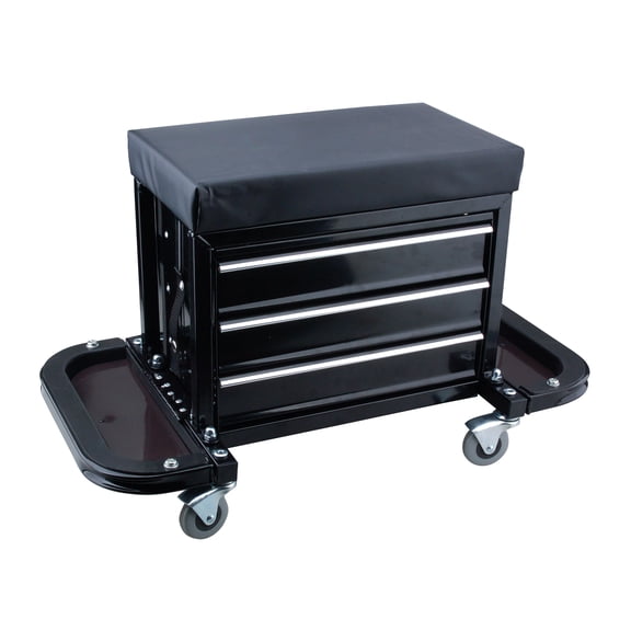 Mechanics Creeper Roller Seat Tool Box Chest Cabinet Storage Box with 3 Drawers