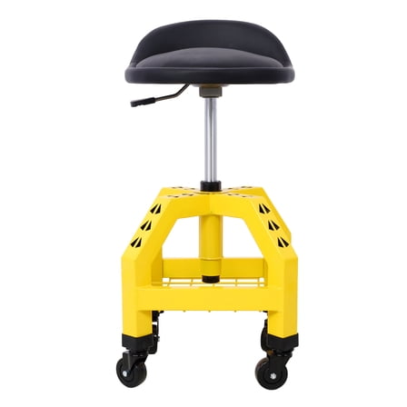 Mechanics Rolling Stool - 360 Swivel Creeper Seat - Heavy Duty Shop Stool with Casters - Yellow - Adjustable Height
