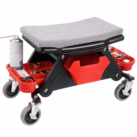 Mechanics Stool Rolling Seat - 300 LBS Heavy Duty Creeper with 4" Wheels, Tool Trays & Drawer - Automotive Repair, Garage, DIY -