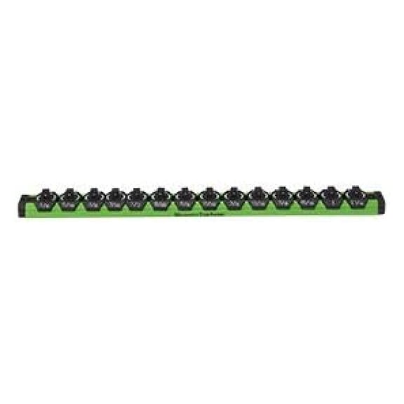 Mechanics Time Saver 3/8in Drive Lock-a-Socket Set SAE Green - Magnetic Socket Organizer Rail - Locking Posts - Durable Metal Construction