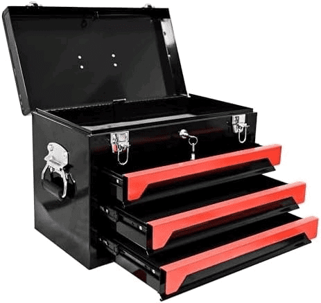 Campfun Lockable 3-Drawer Steel Tool Chest - Portable Tool Storage Cabinet With Handle, Red