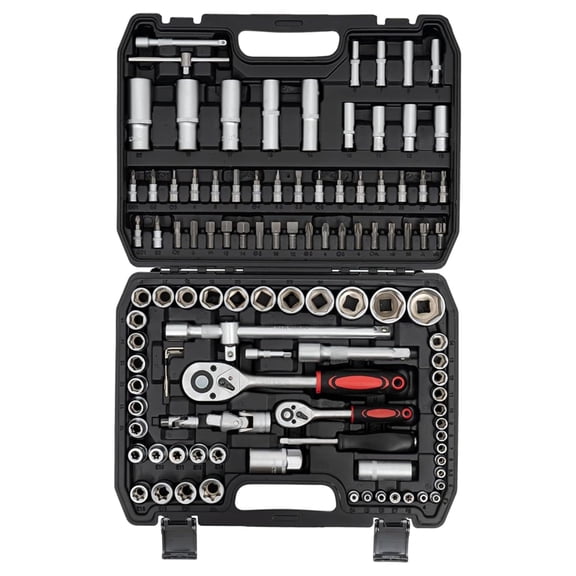 Mechanics Tool Set, 108Piece Socket Wrench And Metric 1/4 And 1/2 Drive Socket Set, Extension Bars, Sockets, Quick Release Reversible Ratchet Wrench, Fit For Diy Car Motorcycle Repair
