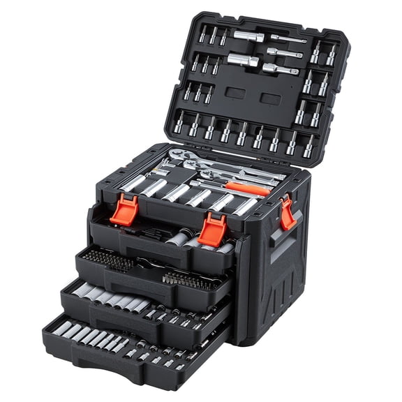 Mechanics Tool Set, 297-Piece Mechanic Tool Kit, 1/4 in, 3/8 in, and 1/2 in Drive, SAE and Metric Socket Set, Wrenches, Screwdriver Bits, Accessories, and Storage Case, for Automotive Repair