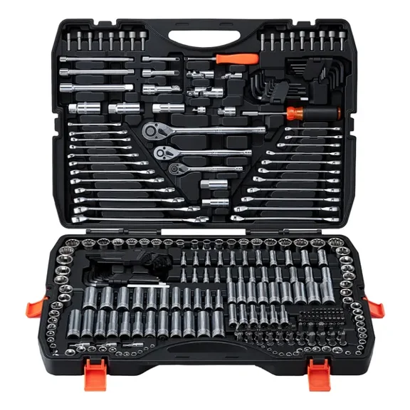 Mechanics Tool Set, 308-Piece Mechanic Tool Kit, 1/4 in, 3/8 in, and 1/2 in Drive, SAE and Metric Socket Set, Wrenches, Screwdriver Bits, Accessories, and Storage Case, for Automotive Repair