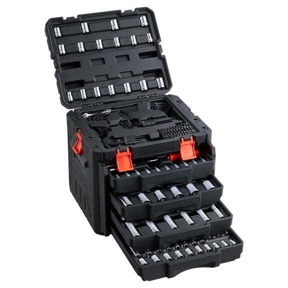 Mechanics Tool Set, 230-Piece Mechanic Tool Kit, 1/4 in, 3/8 in, and 1/2 in Drive, SAE and Metric Socket Set, Wrenches, Screwdriver Bits, Accessories, and Storage Case, for Automotive Repair