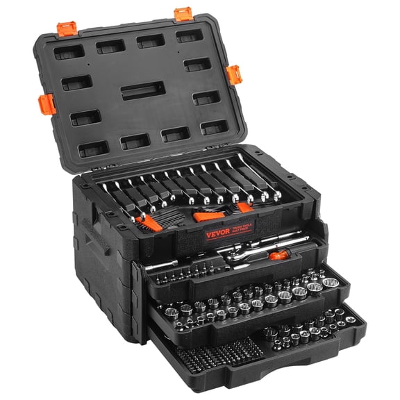 Mechanics Tool Set and Socket Set, 1/4" 3/8" 1/2" Drive Deep and Standard Sockets, 230-450 Pcs SAE and Metric Mechanic Tool Kit with Bits, Hex Wrenches, Combination Wrench, Accessories, Storage Case