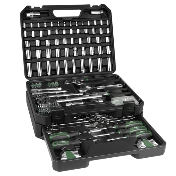 Mechanics Tool Set With Drawer Box 279-piece Sae And Metric Mechanic Kit Wrenches & Sockets General For Car Home Repair (green)