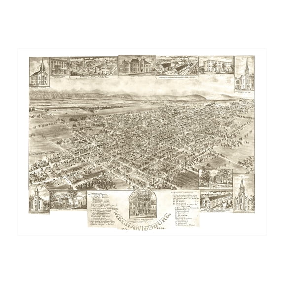 Mechanicsburg Art, 1903 Vintage Map of Mechanicsburg Pennsylvania, PA History Wall Decor Gift, Old Mechanicsburg Map - 24" x 18" Unframed Print
