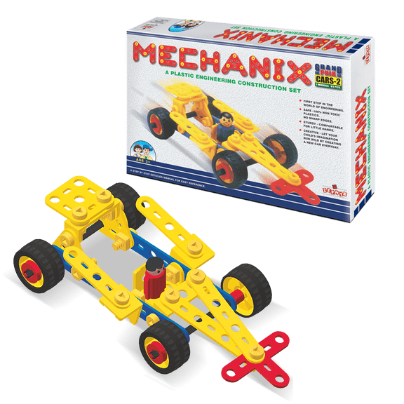 Mechanix Plastic Cars 2 STEM Construction Set Toy, Yellow