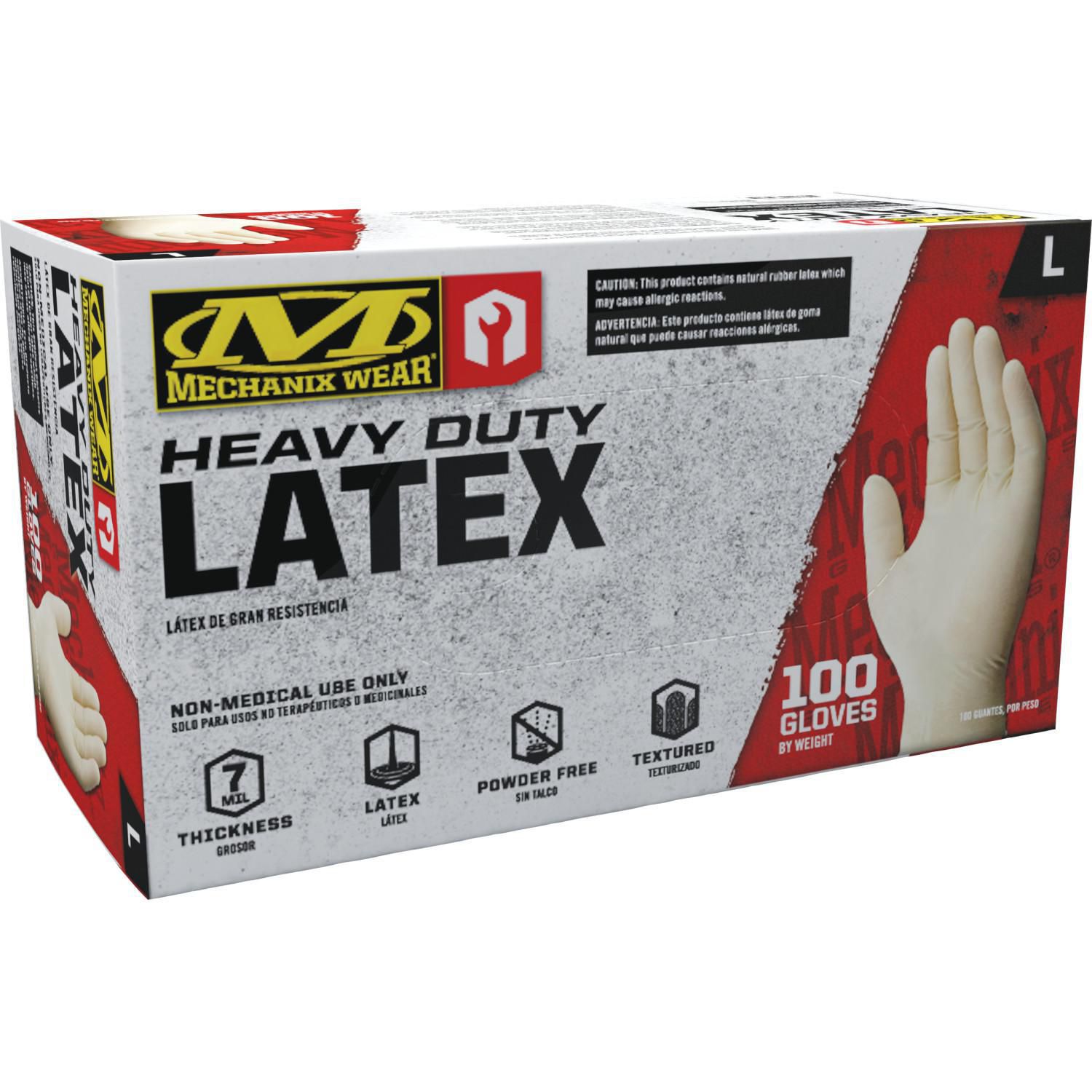 Mechanix Wear A Latex Disposable Gloves - Powder Free, Heavy Duty, Textured - 8 mil - Large, 100/box, sold by box