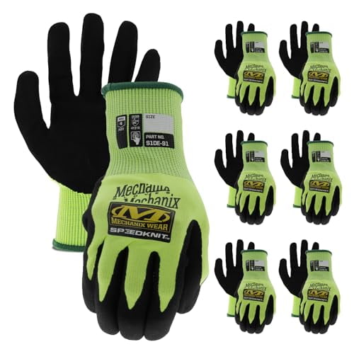 Mechanix Wear Hi-Viz SpeedKnit Utility Work Gloves - High-Visibility Coated-Knit Work Gloves - Abrasion Resistant - Oil-Resistant Micro Foam Grip - Machine Washable - Black - Large/X-Large - 6 Pack