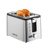Mecity 2-Slice Stainless Steel Toaster with 6 Browning Settings, Extra Wide Slots, Bagel, Defrost, Reheat, Cancel, Countdown Timer, Warming Rack, Silver