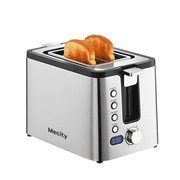 Mecity 2-Slice Stainless Steel Toaster with 6 Browning Settings, Extra Wide Slots, Bagel, Defrost, Reheat, Cancel, Countdown Timer, Warming Rack, Silver