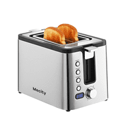 Mecity 2-Slice Stainless Steel Toaster with 6 Browning Settings, Extra Wide Slots, Bagel, Defrost, Reheat, Cancel, Countdown Timer, Warming Rack, Silver