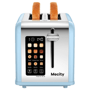 Mecity 2-Slice Touchscreen Toaster, Stainless Steel, 6 Shade Settings, Wide Slots, Crumb Tray, 120V, Blue