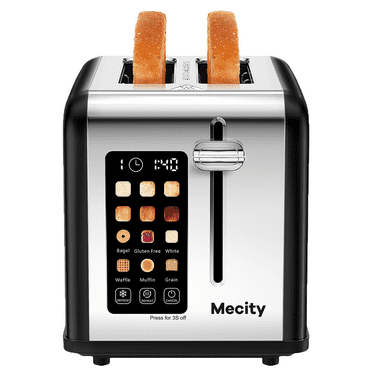 Mecity 2-Slice Touchscreen Toaster, Stainless Steel, Countdown Timer, 6 Shade Settings, Wide Slots, Reheat/Defrost/Cancel Functions, Removable Crumb Tray, Matte Black