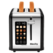 Mecity Touchscreen 2-Slice Toaster, Stainless Steel, Wide Slots, 6 Shade Settings, Reheat & Defrost, Black