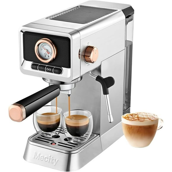 Mecity 20 Bar Semi-Automatic Espresso Machine with Steam Wand, Brushed Stainless Steel