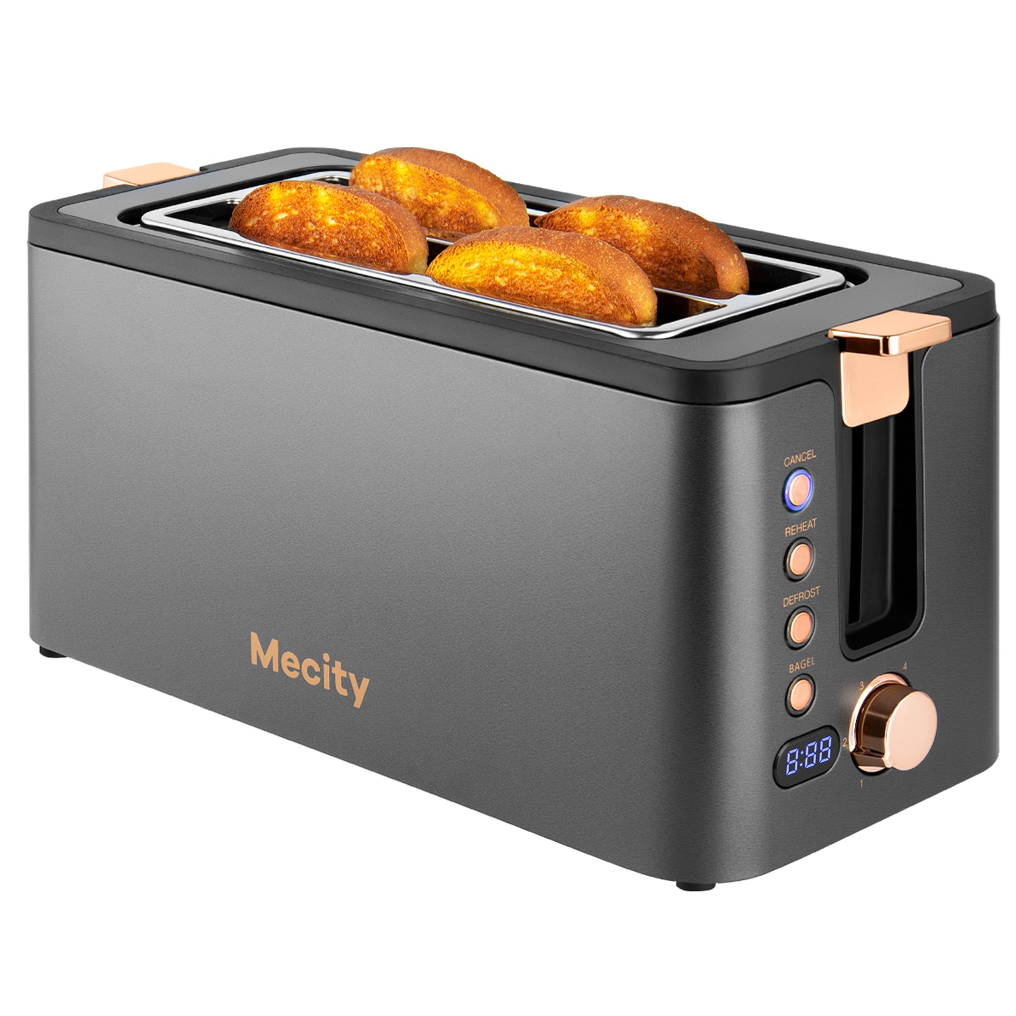 Elite Gourmet 4 Slice Toaster ECT-3100# Long Slot, Reheat, 6 Toast  Settings, Defrost