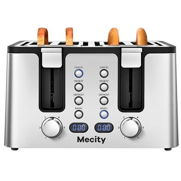 Mecity 4 Slice Toaster, Stainless Steel 4 Slot Toaster With Countdown Timer, Cool to Touch,Warming Rack, Removable Crumb Tray, 6 Browning Settings, Extra Wide Slots,Bread Toaster 1500W