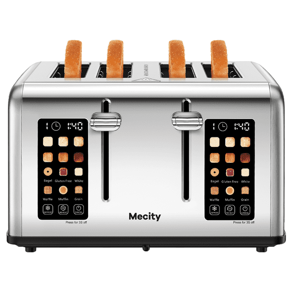 Mecity 4-Slice Touchscreen Toaster with Stainless Steel & 6 Browning Settings, Silver