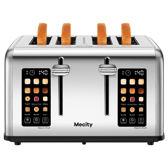 Mecity 4-Slice Touchscreen Toaster, Stainless Steel, 6 Browning Settings, Reheat, Cancel, Defrost, Removable Tray
