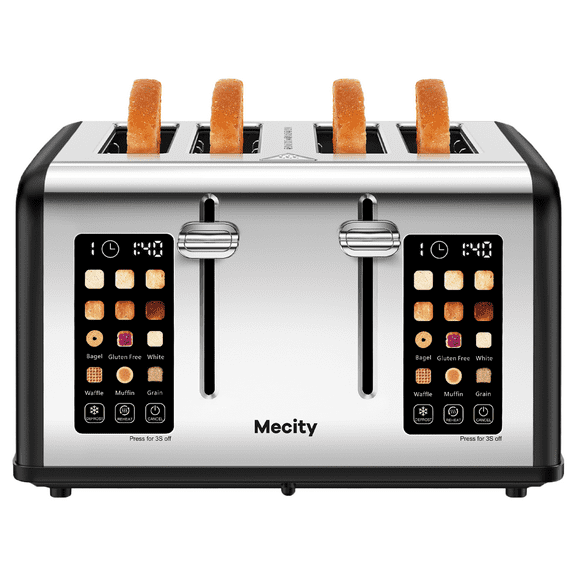 Mecity 4-Slice Electric Toaster, Touchscreen, Stainless Steel, 6 Browning Settings, Wide Slots, Matte Black