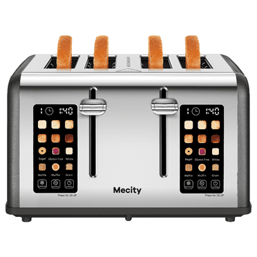 Mecity 4-Slice Touchscreen Toaster, Stainless Steel, Countdown Timer, 6 Browning & Shade Settings, 4 Wide Slots, Reheat/Cancel/Defrost Functions, Removable Crumb Tray, Gray